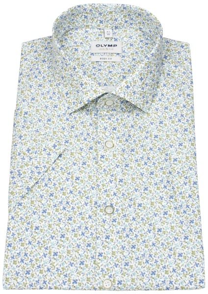OLYMP Kurzarmhemd - Level 5 Body Fit - Print - Floral - grün / blau - ohne OVP