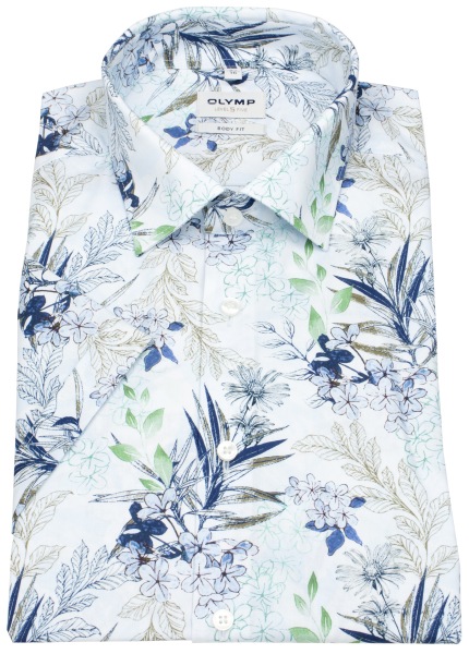 OLYMP Kurzarmhemd - Level 5 Body Fit - Print - Floral - mehrfarbig - ohne OVP