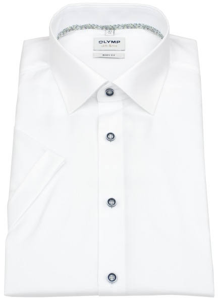 OLYMP Kurzarmhemd - Level 5 Body Fit - Struktur - Kontrastknöpfe - weiß