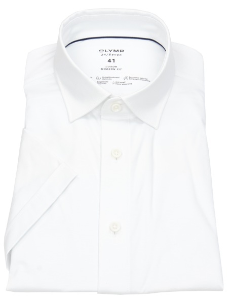 OLYMP Kurzarmhemd - Modern Fit - 24/7 Flex Jersey - weiß