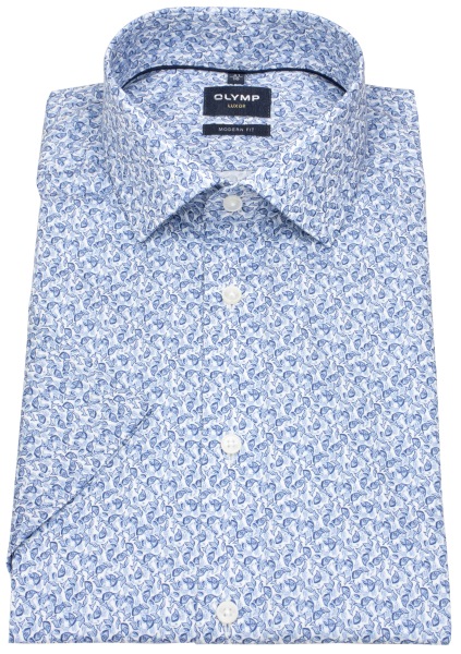 OLYMP Kurzarmhemd - Modern Fit - Global Kent - floraler Print - blau