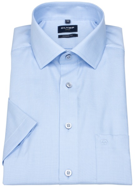 OLYMP Kurzarmhemd - Modern Fit - Global Kentkragen - Struktur - hellblau - 1241 72 11 