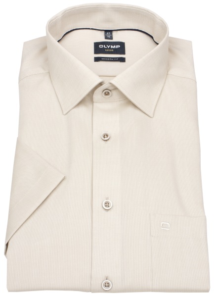 OLYMP Kurzarmhemd - Modern Fit - Kentkragen - AirCon - beige