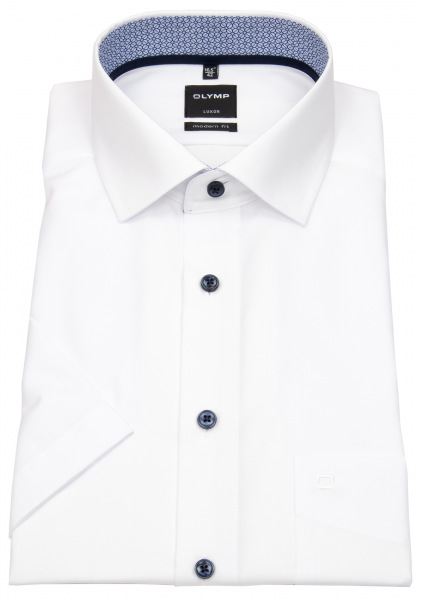 OLYMP Kurzarmhemd - Modern Fit - Kentkragen - Patch - Kontrastknöpfe - weiß