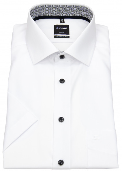 OLYMP Chemise à manches courtes - Modern Fit - boutons contrastés - blanc