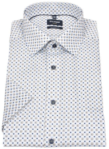 OLYMP Kurzarmhemd - Modern Fit - New Kent - floraler Print - blau / beige