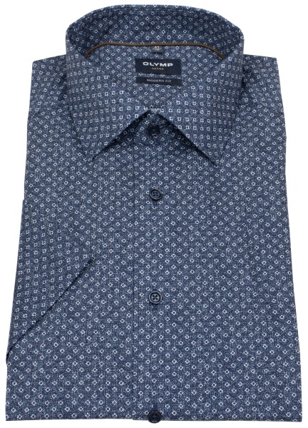 OLYMP Kurzarmhemd - Modern Fit - Print - dunkelblau / weiß