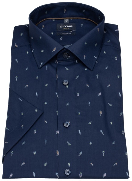 OLYMP Kurzarmhemd - Modern Fit - Print - Eiswaffeln - dunkelblau