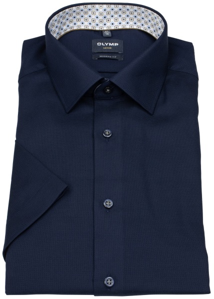 OLYMP Kurzarmhemd - Modern Fit - Struktur - dunkelblau