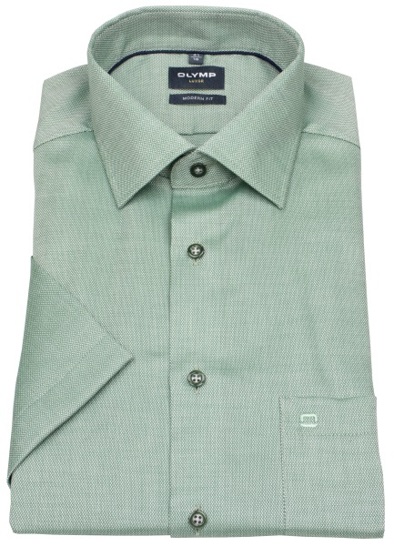 OLYMP Kurzarmhemd - Modern Fit - Struktur - Kontrastknöpfe - grün