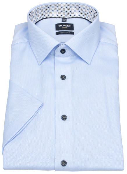 OLYMP Kurzarmhemd - Modern Fit - Struktur - Kontrastknöpfe - hellblau