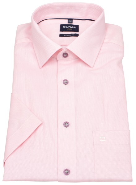 OLYMP Kurzarmhemd - Modern Fit - Struktur - Kontrastknöpfe - rosé
