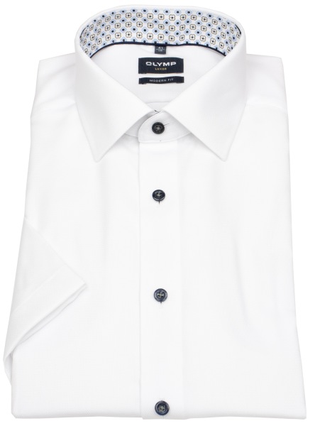 OLYMP Kurzarmhemd - Modern Fit - Struktur - Kontrastknöpfe - weiß