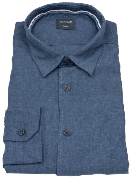 OLYMP Leinenhemd - Regular Fit - Casual - Kentkragen - dunkelblau