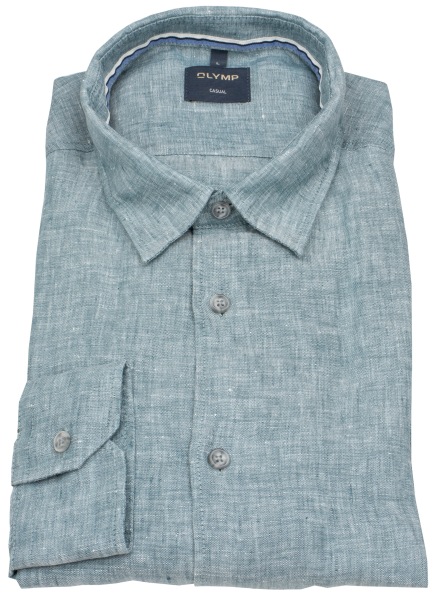 OLYMP Leinenhemd - Regular Fit - Casual - Kentkragen - grün