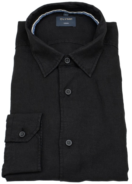 OLYMP Leinenhemd - Regular Fit - Casual - Kentkragen - schwarz
