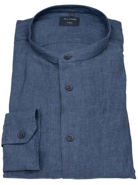 OLYMP Leinenhemd - Regular Fit - Casual - Stehkragen - dunkelblau - ohne OVP