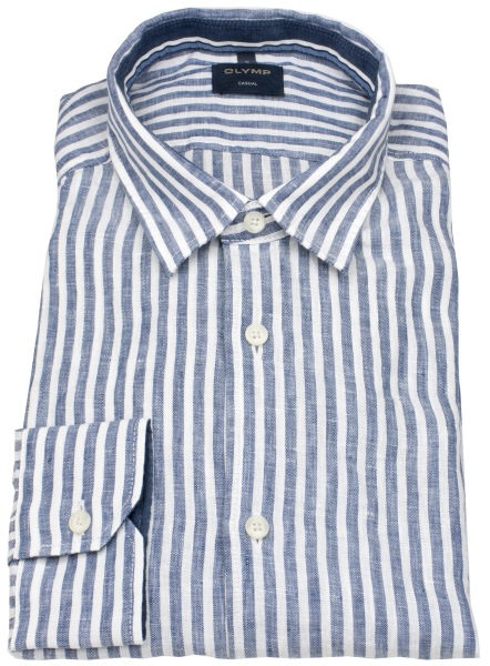 OLYMP Leinenhemd - Regular Fit - Casual - Streifen - dunkelblau / weiß