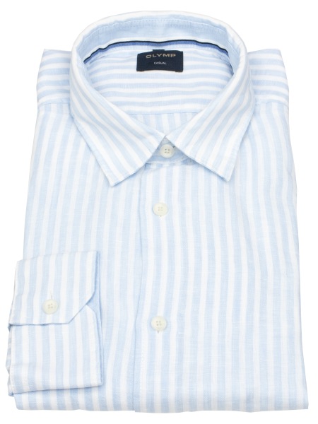 OLYMP Leinenhemd - Regular Fit - Casual - Streifen - hellblau / weiß