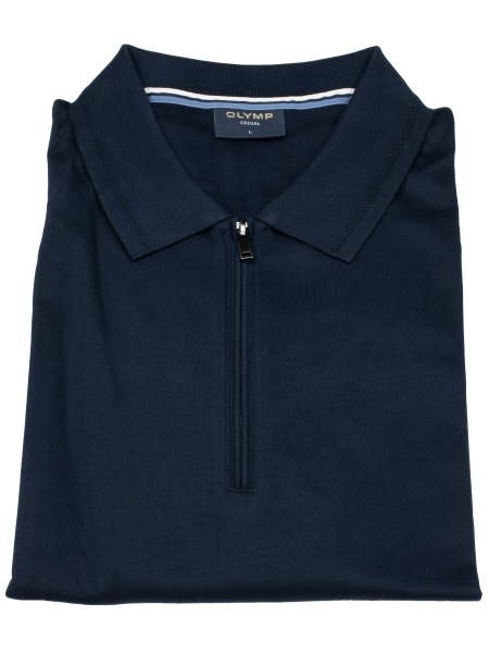 OLYMP Poloshirt - Regular Fit - Langarm - Reissverschluss - Interlock Jersey - dunkelblau