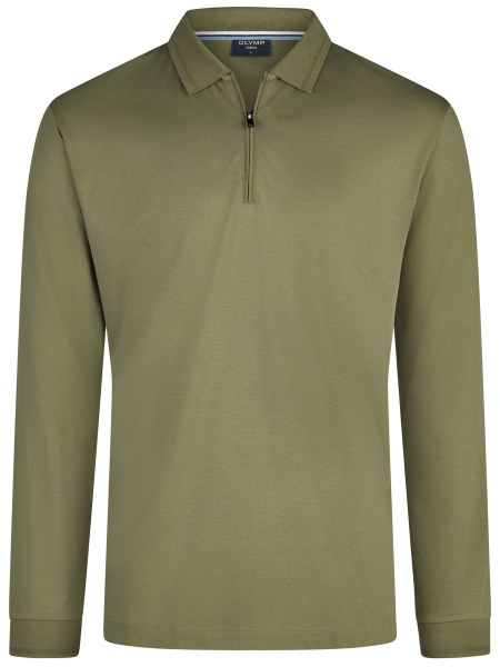 OLYMP Poloshirt - Regular Fit - Langarm - Reissverschluss - Interlock Jersey - oliv - 5430 84 47 
