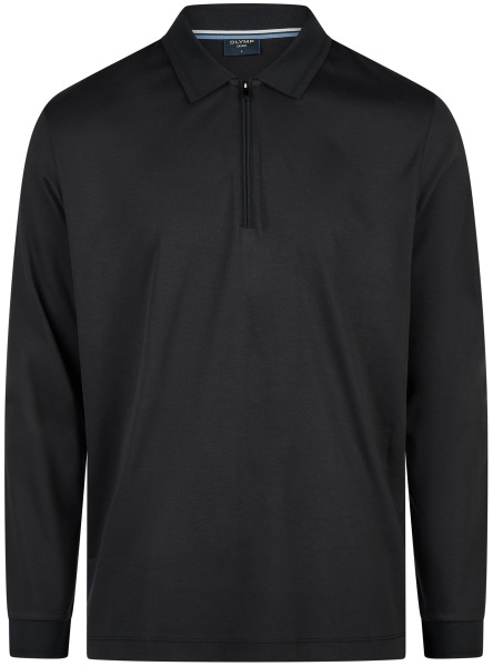 OLYMP Poloshirt - Regular Fit - Langarm - Reissverschluss - Interlock Jersey - schwarz