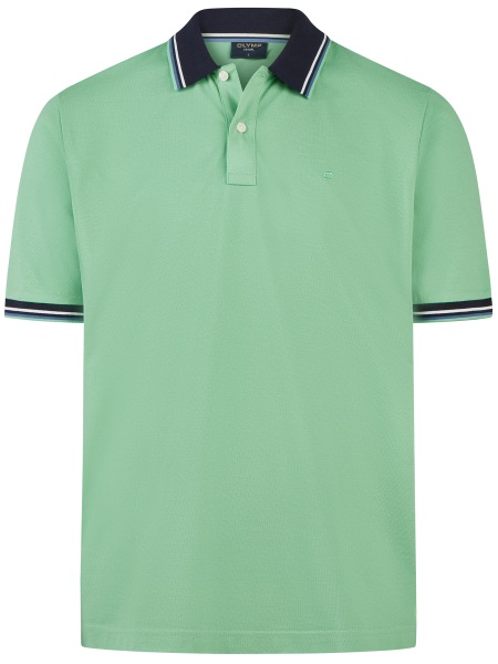 OLYMP Poloshirt - Regular Fit - Piqué - Kontrastkragen - hellgrün