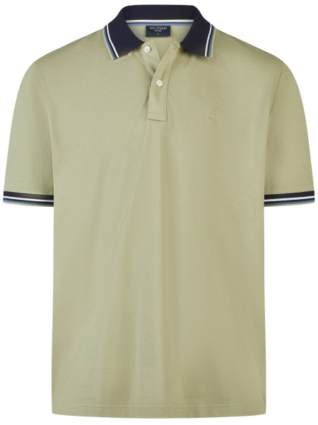 OLYMP Poloshirt - Regular Fit - Piqué - Kontrastkragen - limonengrün