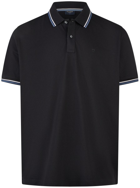 OLYMP Poloshirt - Regular Fit - Piqué - Kontrastkragen - schwarz