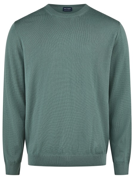 OLYMP Sweater - Merino Wool - Crew Neck - Green