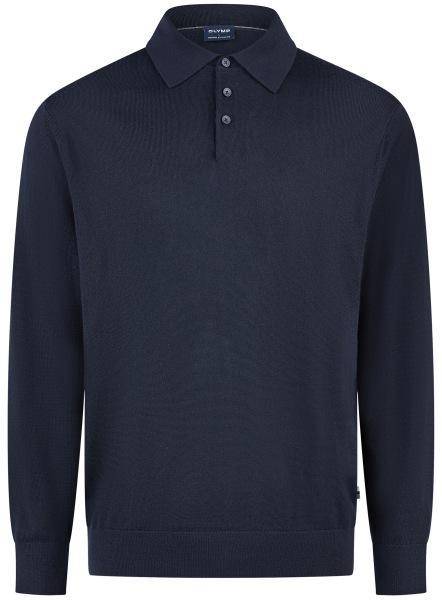 OLYMP Sweater - Polo Collar - Merino Wool - Dark Blue