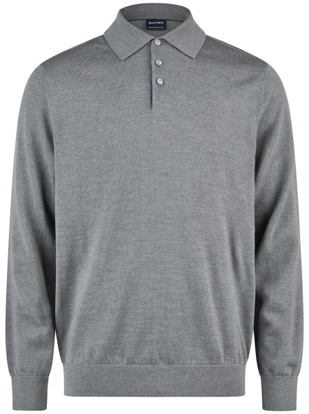 OLYMP Sweater - Polo Collar - Merino Wool - Grey