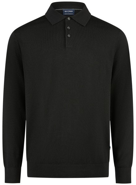 OLYMP Sweater - Polo Collar - Merino Wool - Black