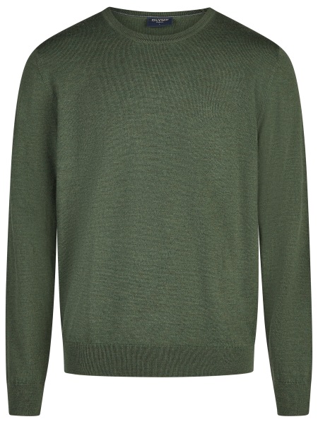 OLYMP Pullover - Regular Fit - Merinowolle - Rundhals - dunkelgrün