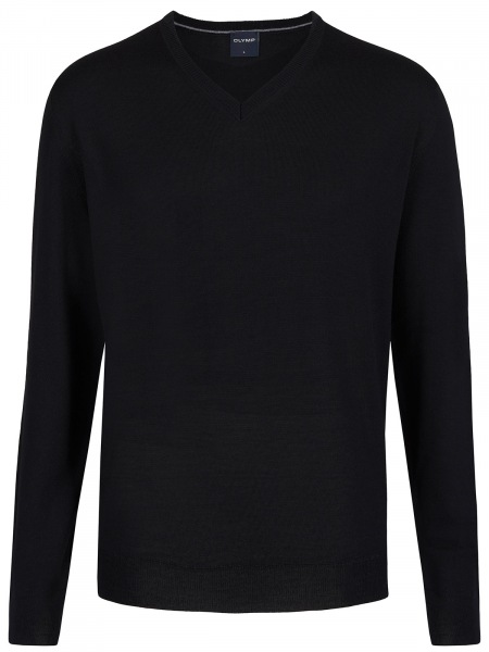 OLYMP Pullover - Regular Fit - Merinowolle - V-Ausschnitt - schwarz
