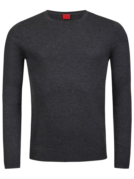 OLYMP Pullover - Regular Fit - Rundhals - Merinowolle mit Seide - anthrazit