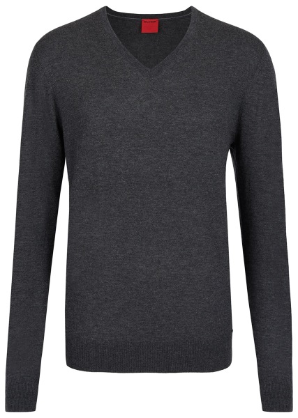 OLYMP Pullover - Regular Fit - V-Ausschnitt - Merinowolle mit Seide - anthrazit