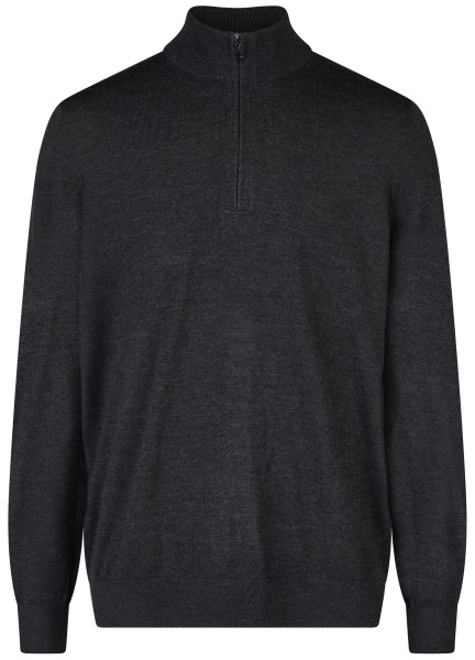 OLYMP Pullover - Troyer mit Reissverschluss - Merinowolle - anthrazit