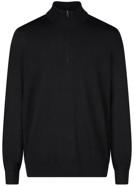 OLYMP Pullover - Troyer mit Reissverschluss - Merinowolle - schwarz
