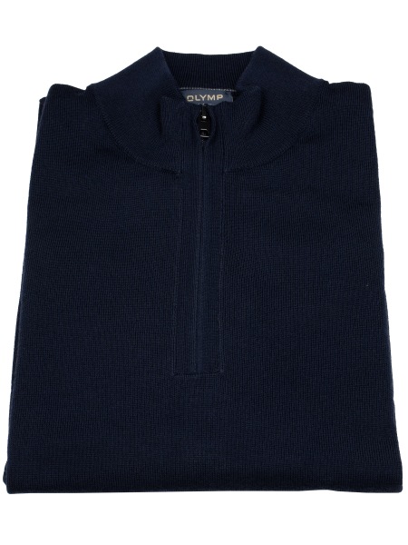 OLYMP Pullover - Troyer mit Reissverschluss - Schurwolle - dunkelblau