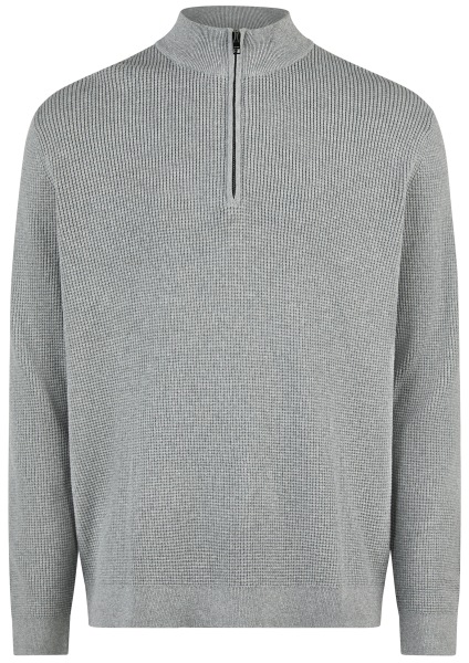 OLYMP Sweater - Troyer with Zip - Texture - Grey