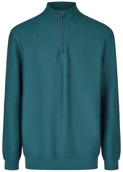 OLYMP Pullover - Troyer mit Reissverschluss - Struktur - grün