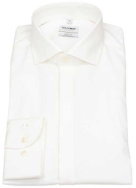 OLYMP Smokinghemd - Level 5 Body Fit - Twill - verdeckte Knopfleiste - helles beige