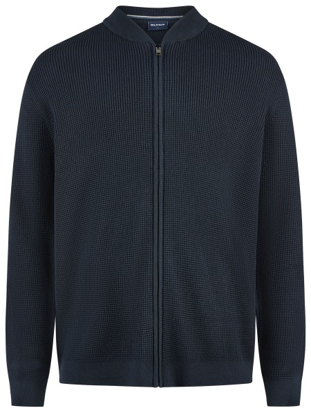 OLYMP Gilet en maille - fermeture éclair - texture - bleu foncé