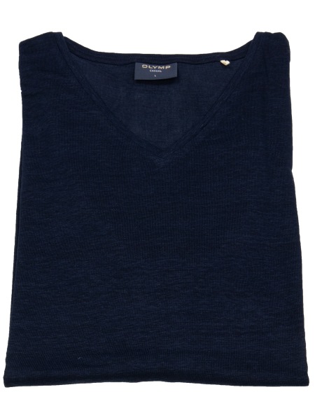 OLYMP T-Shirt - Regular Fit - V-Ausschnitt - Leinen - dunkelblau