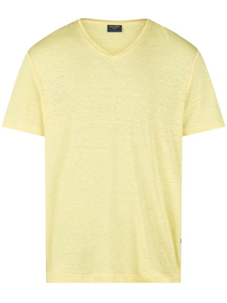 OLYMP T-Shirt - Regular Fit - V-Ausschnitt - Leinen - gelb