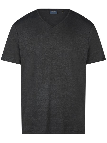 OLYMP T-Shirt - Regular Fit - V-Ausschnitt - Leinen - schwarz