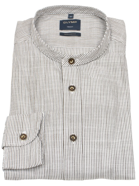 OLYMP Trachtenhemd - Regular Fit - Stehkragen - braun / weiß