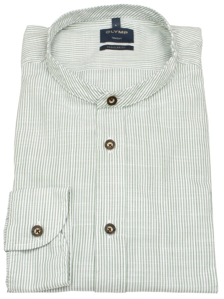 OLYMP Trachtenhemd - Regular Fit - Stehkragen - grün / weiß