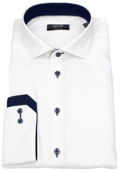 Pure Hemd - Modern Fit - Haikragen - Kontrastknöpfe - weiß - 4062-11705 900 